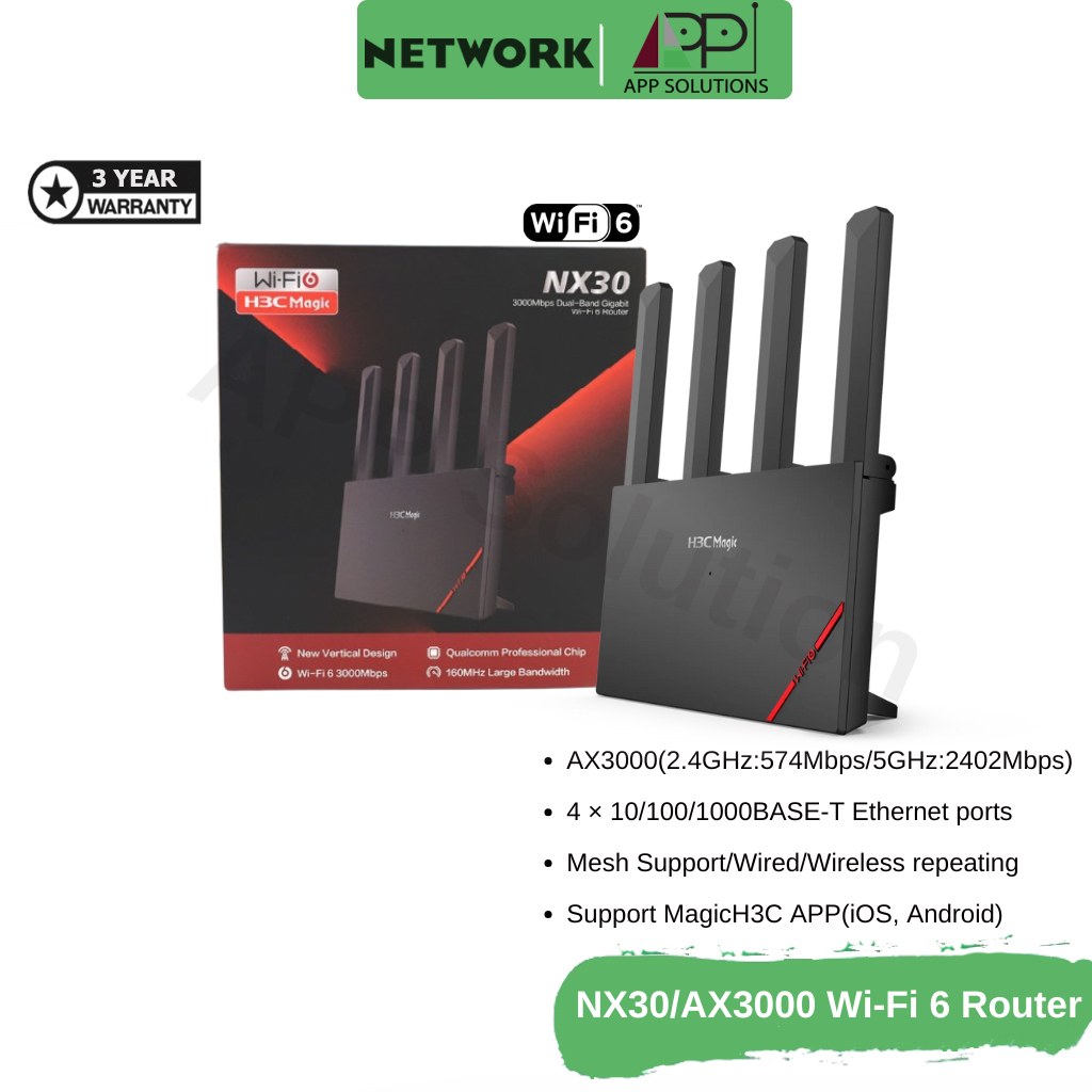H3C Magic(เร้าเตอร์) Router Wi-Fi6 Gigabit AX3000/4Port รุ่น NX30 ...