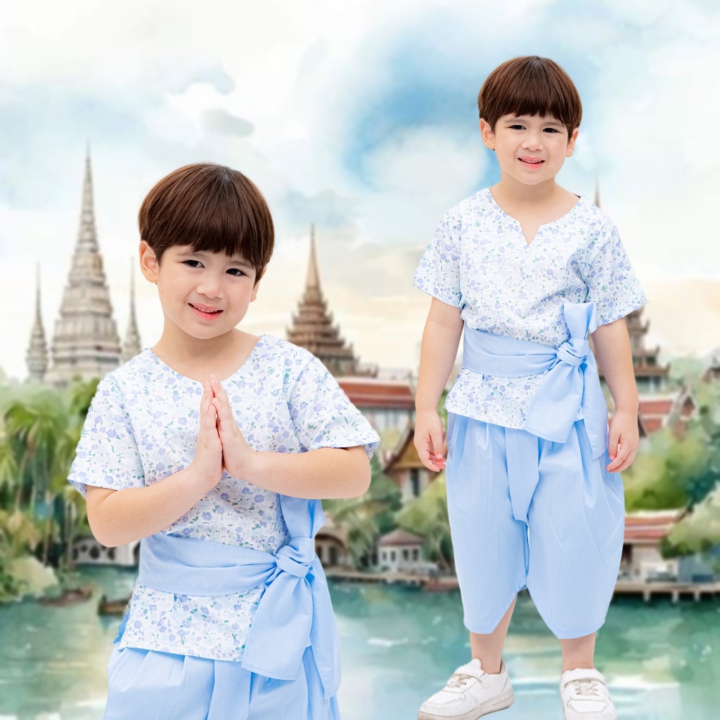 ชุดไทยเด็กชายพาสเทล หล่อเม่า ผ้านิ่มไม่ร้อน พร้อมโจงกระเบน มุมมองที่ 4
