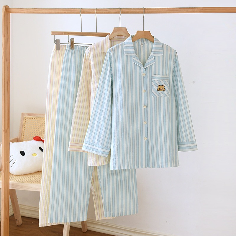 (พร้อมส่ง)ชุดนอนผู้หญิงผ้าฝ้าย แขนยาว ขายาว ลายหวานน่ารัก เนื้อผ้าฝ้าย ...