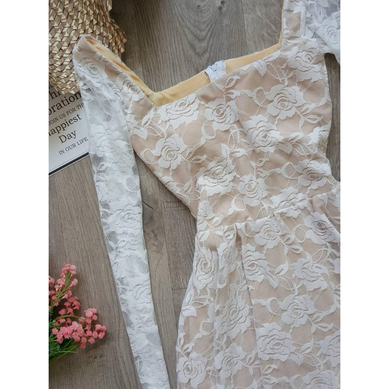 Alexandra สีขาว ชุดว่ายน้ำบอดี้สูทกระโปรงลูกไม้ | Shopee Thailand