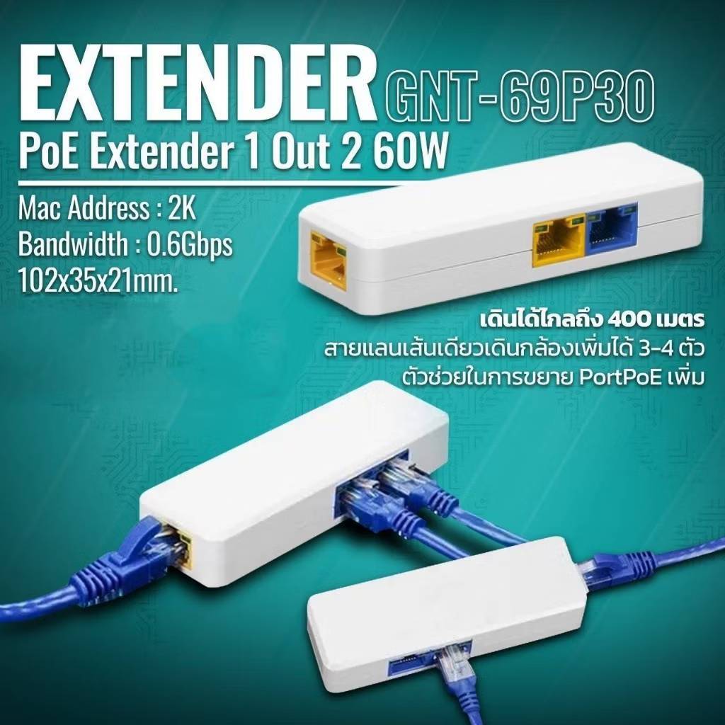 GENATA GNT-69P31 ตัวแยก POE 1 ออก 2 เดินได้ 400เมตร กระแสไฟรวม 60watt ...