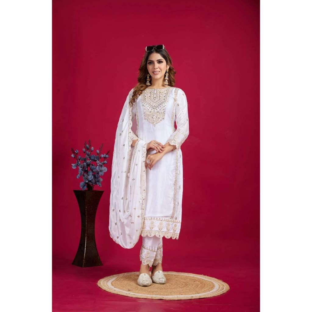 Roman Shimmer Silk And Embroidery Coding Sequence Work With Beads Work Type Top & Pent main image 1