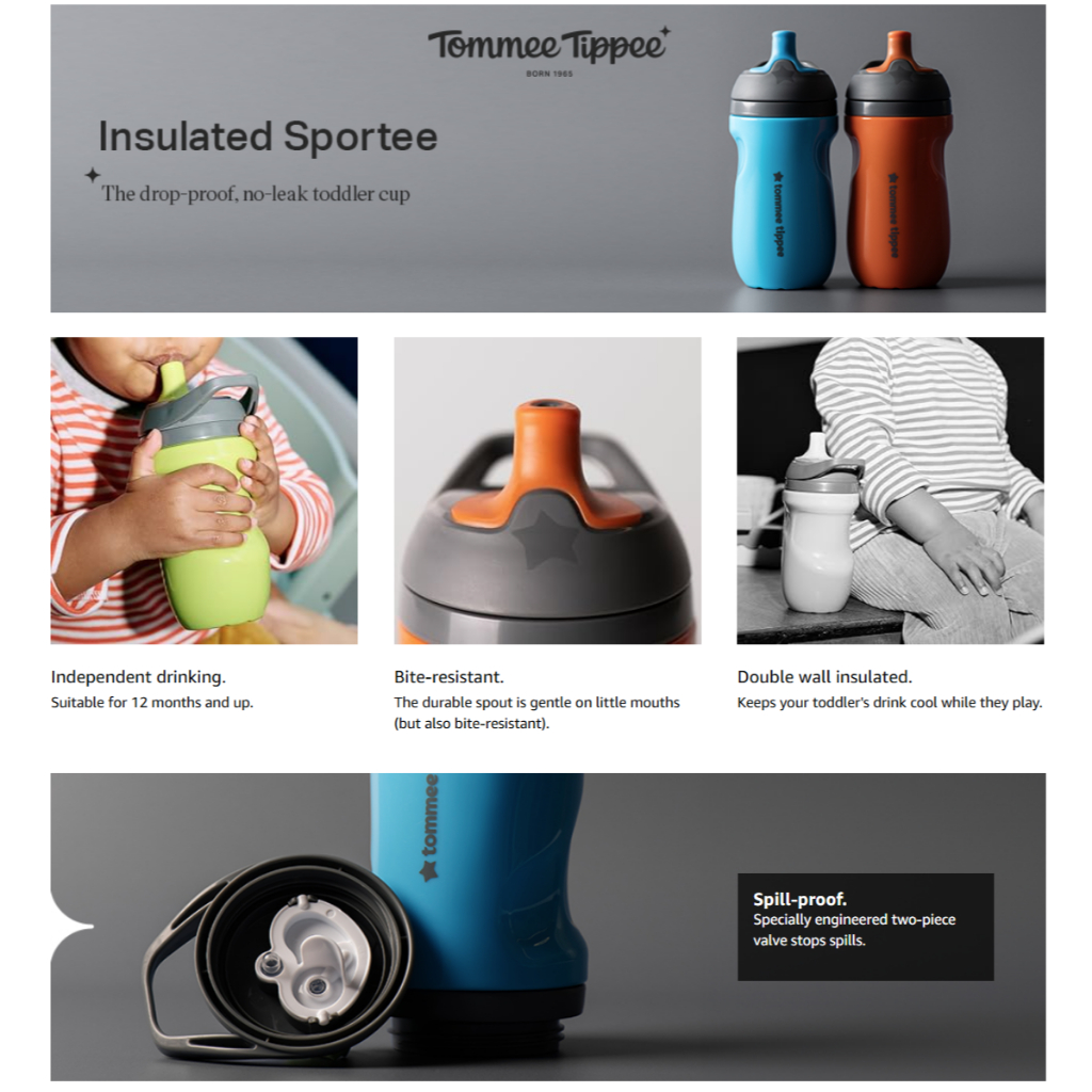 แก้วหัดดูด เทไม่หก เก็บน้ำเย็น Tommee Tippee Insulated Sportee Bottle ...