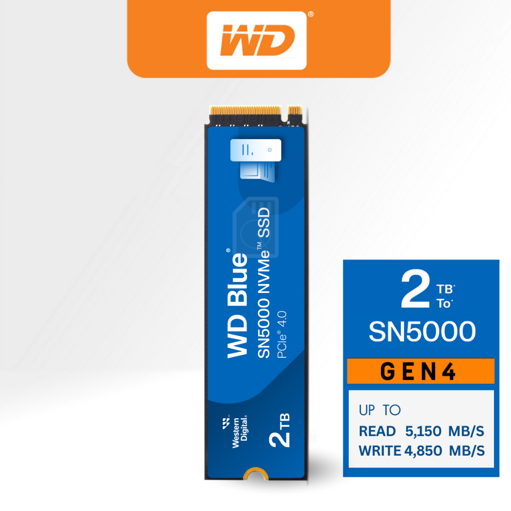 WD Blue SN5000 SSD 2TB M.2 2280 NVMe Gen4 Speed Up to 5,150MB/s