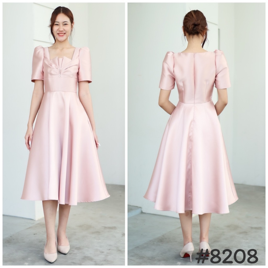 เดรสแต่งจีบอกประดับเพชร ทรงสุภาพ หรูหรา ไปงานแต่ง เพื่อนเจ้าสาว [LUXURY707]
