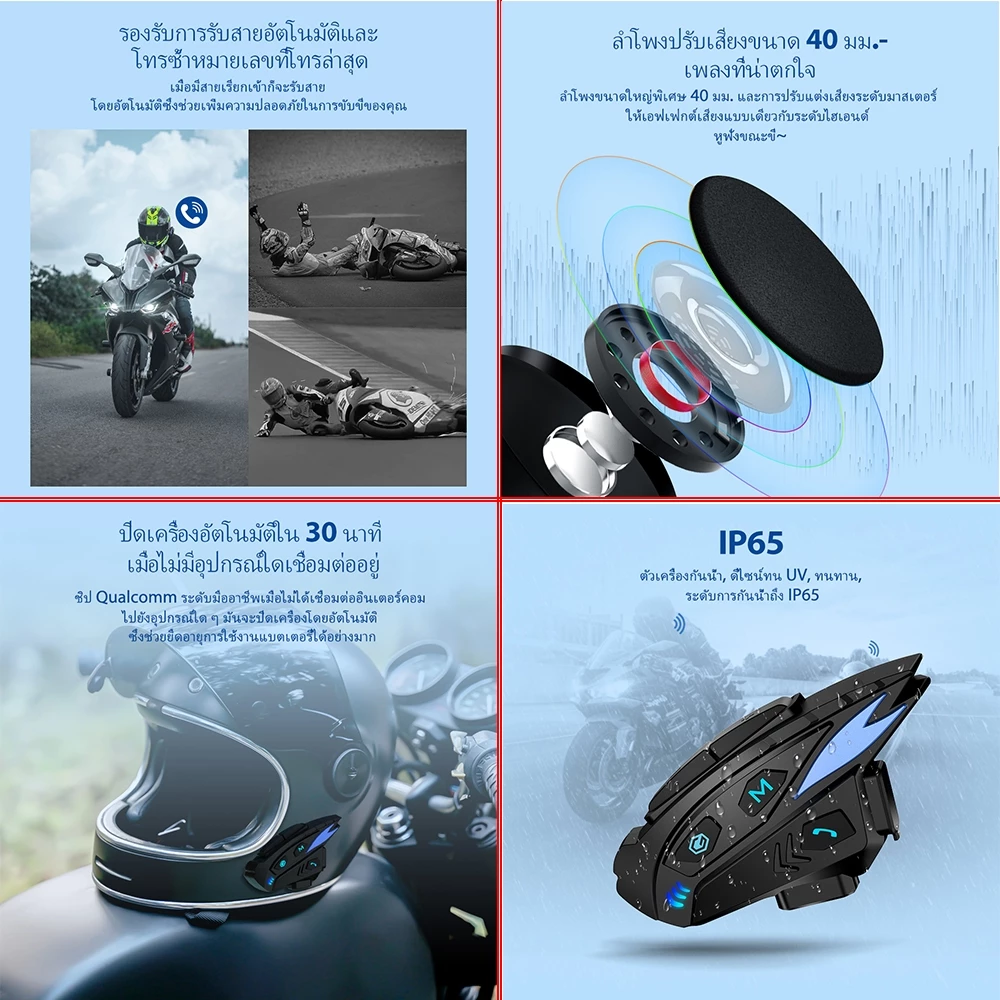GEARELEC Shark Pro หมวกกันน็อคบลูทูธ อินเตอร์คอม บลูทูธ 5.1 กันน้ำ IP67 ลดเสียงรบกวนอัจฉริยะ CVC&DSP แบ่งปันเพลง วิทยุเอฟเอ็ม