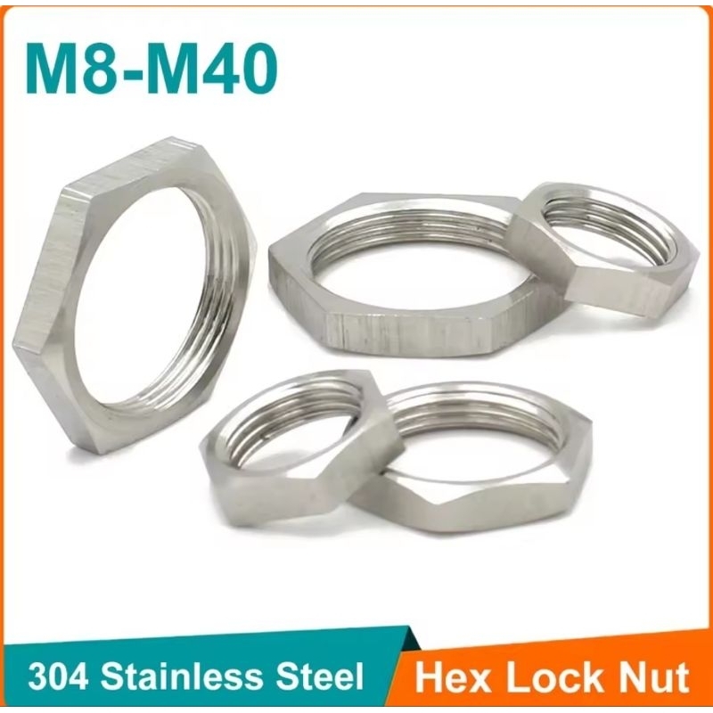 304 Stainless: HEX LOCK NUT : M8-M40 : Pitch 1mm 1.5mm | Shopee Thailand