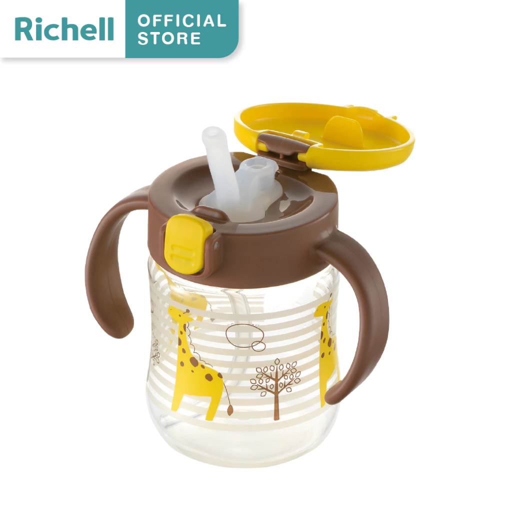 Richell(ริเชลล์) แก้วหัดดื่มกันสำลัก รุ่น TLI สเต็ป 2 ขนาด 200มล. หลอดกันสำลัก Straw Mug