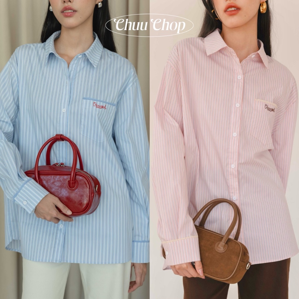 CHUUCHOP - Billie Stripe Shirt เสื้อเชิ้ต Oversize ลายทางฟ้า(C8366 ...