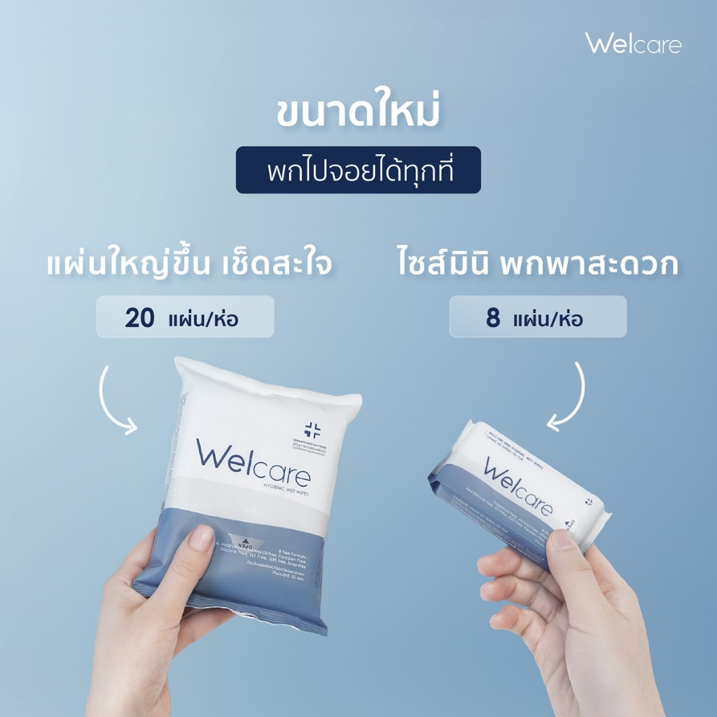 [Official] ทิชชู่เปียก Welcare Mini Hygienic Wet Wipes 8 ห่อ/แพ็ก ทำความสะอาดผิว สูตรไฮจีนิคไวพส์ - 5