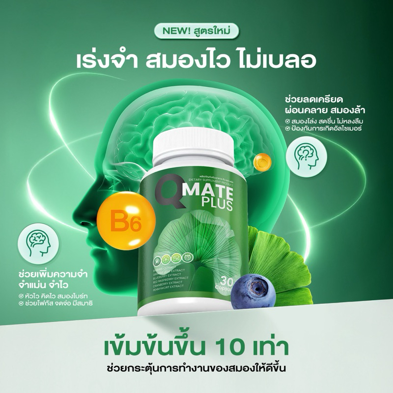 Qmate คิวเมด วิตามินบำรุงสมอง สมองดี ลดเคลียด จำไว หัวไว ป้องกันอัลไซด์ ...