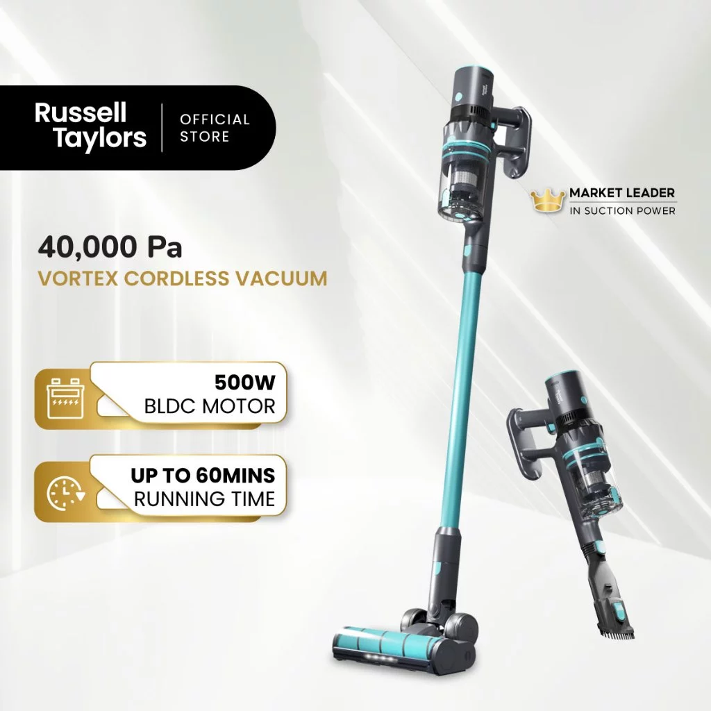 Russell Taylors เครื่องดูดฝุ่นไร้สาย 40,000Pa มอเตอร์ BLDC 500 วัตต์ ไส้กรอง HEPA