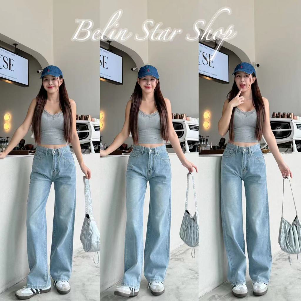 มีไซซ์ S-3XLกางเกงยีนส์ เอวสูง สไตล์เกาหลี แนววินเทจ เท้ากว้าง กางเกงยีนส์ขายาว สวยๆเก๋ๆ - 2