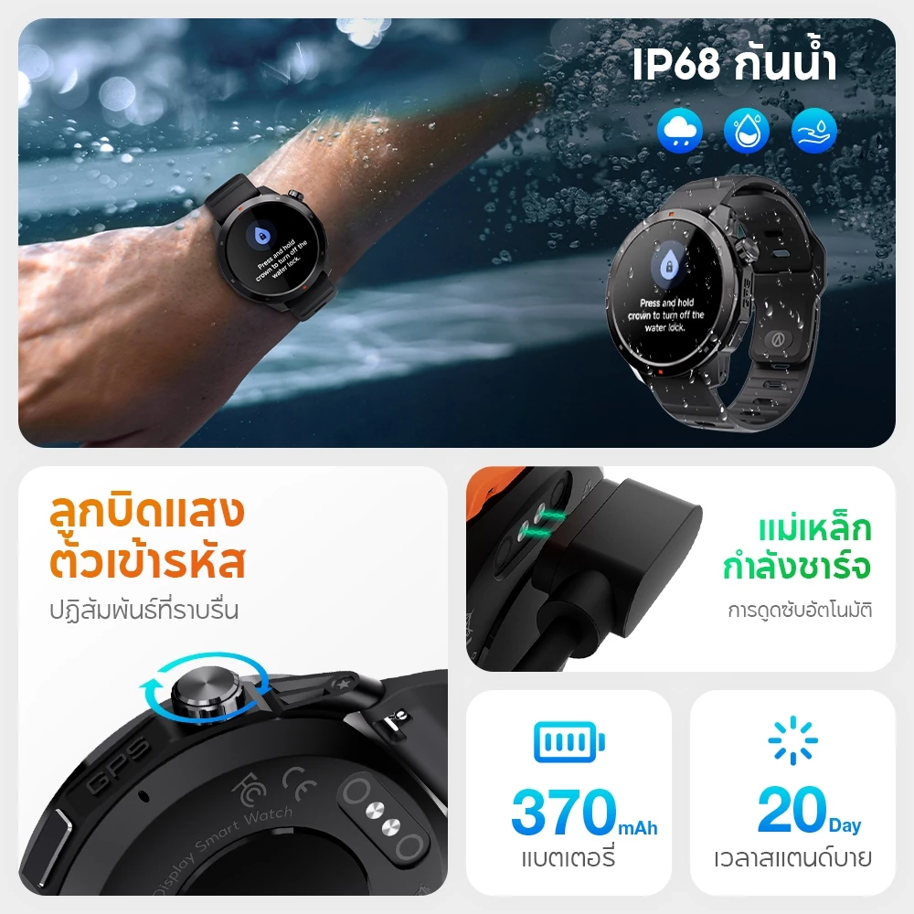 Aolon Navi R3 GPS สมาร์ทวอทช์ 1.43 นิ้ว นาฬิกาวิ่ง Amoled นาฬิกา โทรผ่านบลูทูธ 370mAh 7-10 วัน IP68 กันน้ํา ภาษาไทย https://wayoza.com