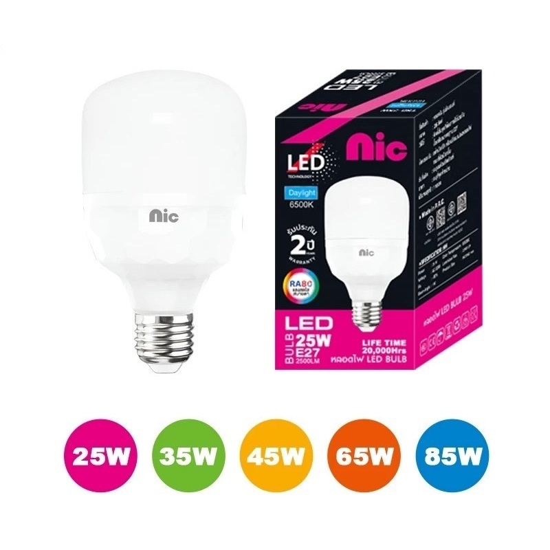 หลอดไฟ LED NIC แสงขาว 25W-85W รับประกัน 2ปี SlimBulb light ขั้ว E27 ...