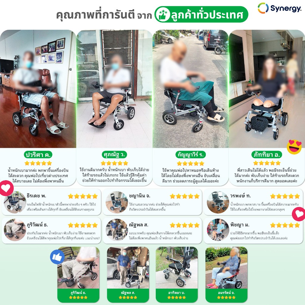 Synergy รุ่น อินสปาย 19 วีลแชร์ไฟฟ้าพับได้ น้ำหนักเบา 19.6 กก. พกพาสะดวก ขึ้นเครื่องบินได้