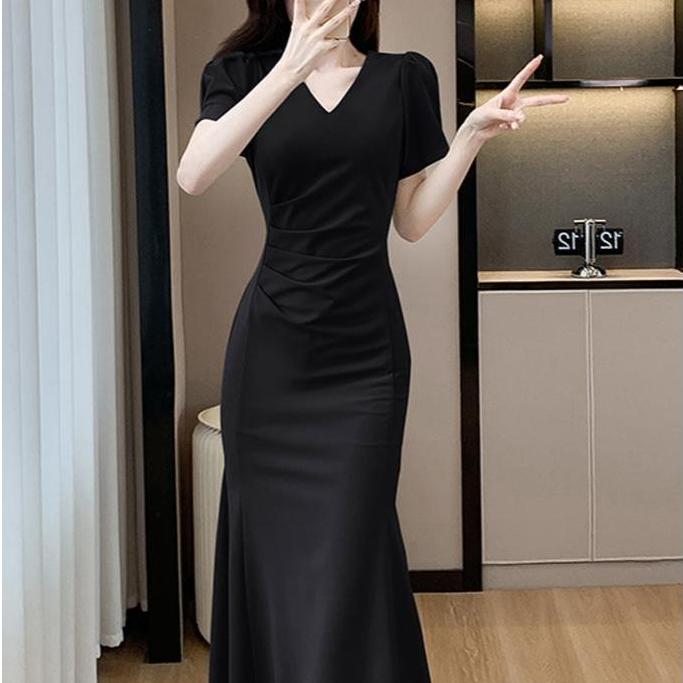 Papaya 3 4 Wrap Long Dress Black