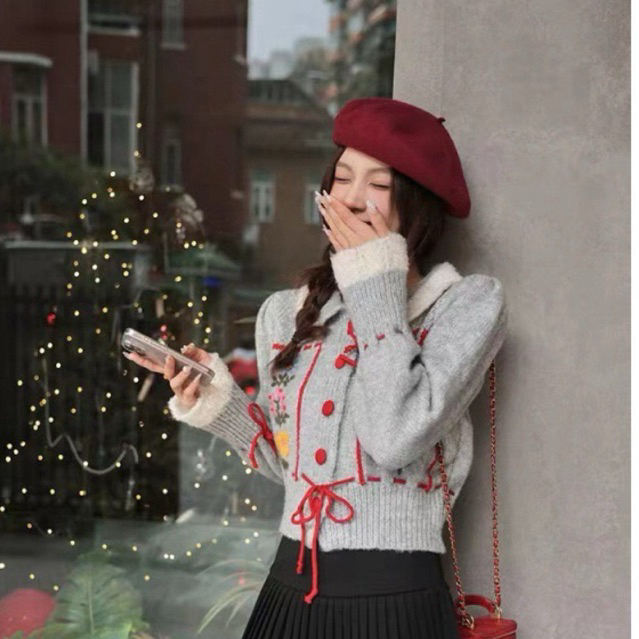 คาดิแกน เสื้อไหมพรมแขนยาวปัก พร้อมส่งฟรี | Shopee Thailand