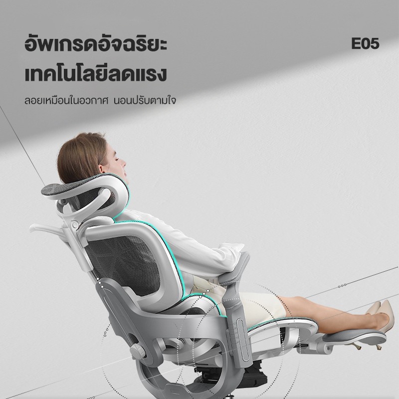Kris E05 เก้าอี้เพื่อสุขภาพ เก้าอี้สีเทา ดีไซน์ตามหลักสรีรศาสตร์ Ergonomic ระบายอากาศดีเยี่ยม Ergonomic