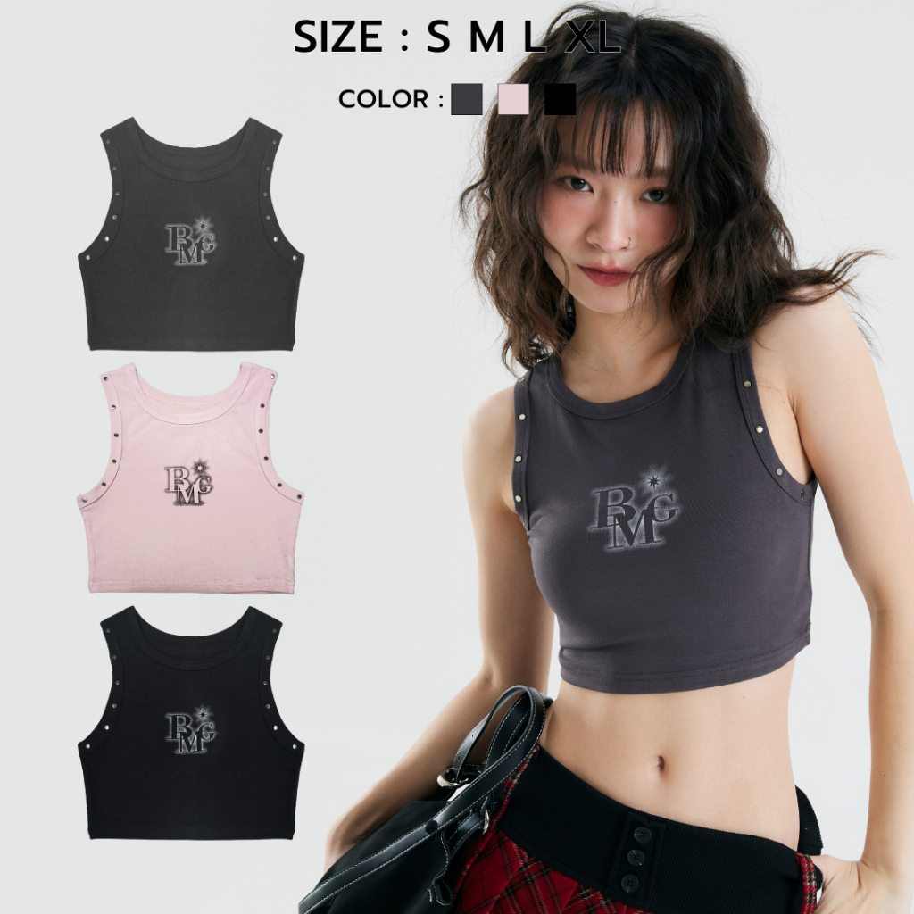 Bemingtop818(S-XL)-Edgy glow top เสื้อกล้ามสีชมพูน่ารัก แถมมีดีเทลเม็ด ...