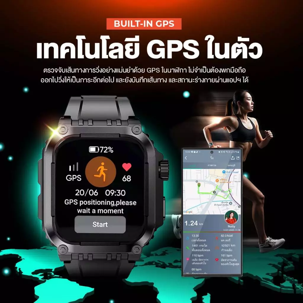 AXON G-Connect Smart Watch หน้าจอ IPS 1.85" รองรับการโทร วัดชีพจร SpO2 ติดตามด้วย GPS - 2Y