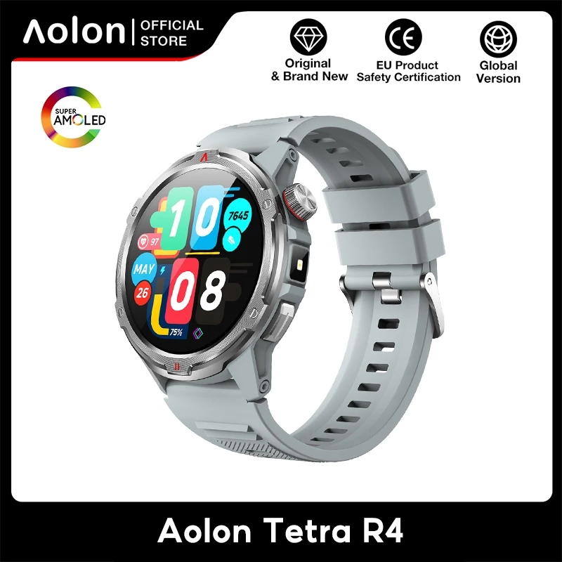 Aolon Tetra R4 สมาร์ทวอทช์ 1.43 นิ้ว Amoled หน้าจอ AOD จะแสดงเสมอ 350mAh นาฬิกาวิ่ง การตรวจจับข้อมูลสุขภาพตลอด 24 ชั่วโมง