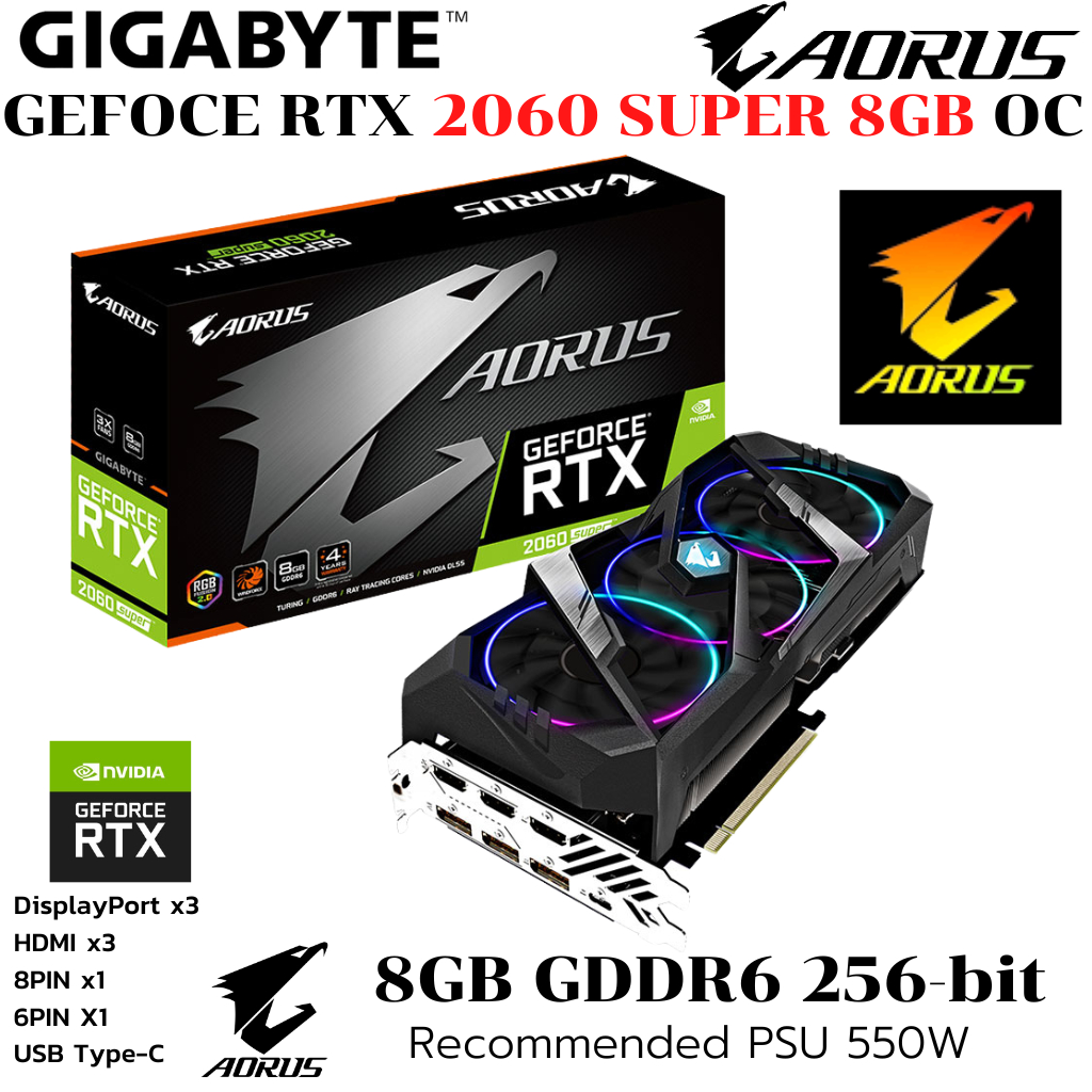 Gigabyte Rtx 2060 Super 8gb การ์ดจอ Gigabyte Geforce RTX 2060