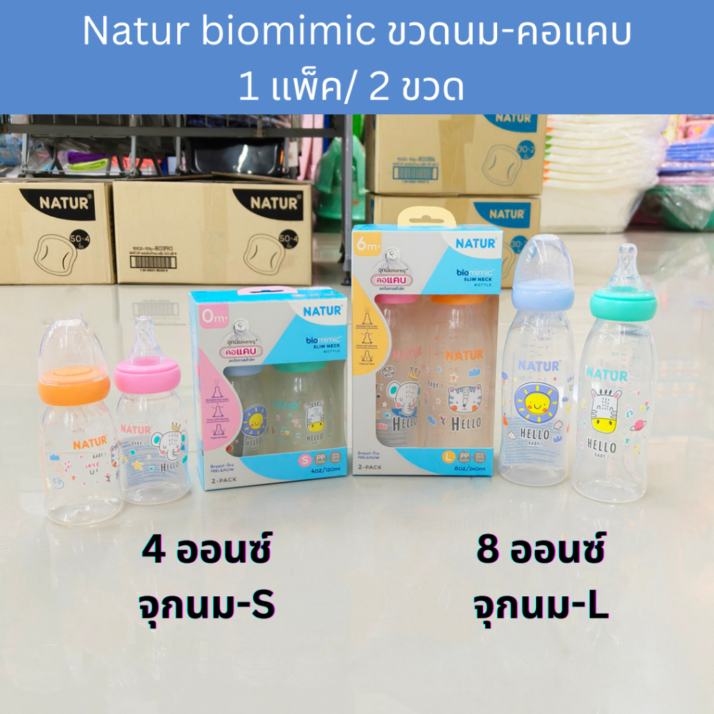 [1แพ็ค2ขวด] ขวดนมคอแคบ เนเจอร์ไบโอมิมิค จุกนิ่มหลายรู ลดการสำลัก NATUR ...