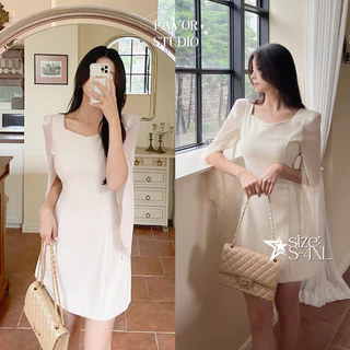 【S-4XL】✨เดรสสั้นสไตล์วินเทจ แขนยาวผ่ากลาง เอวเข้ารูป สวยสง่า เรียบหรู ใส่ออกงาน เดรสพลัสไซส์ สาวอวบ