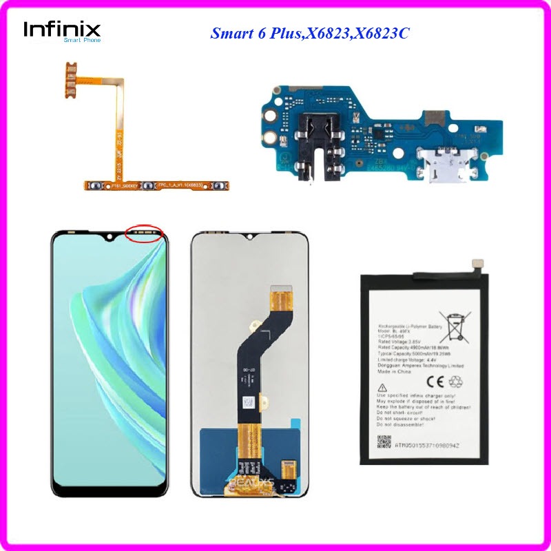 อะไหล่ infinix Smart 6 Plus,X6823,สายแพร/หน้าจอ LCD./แบตเตอรี่(BL-49FX ...