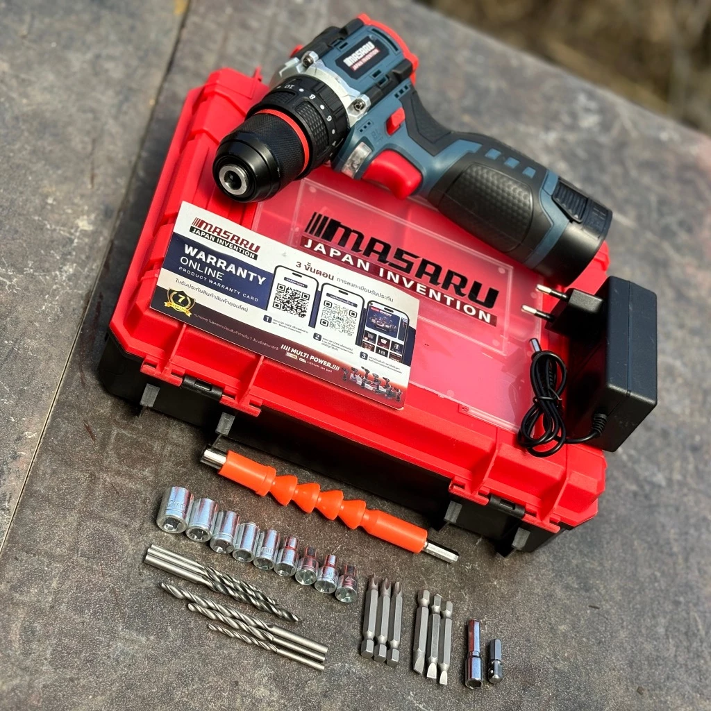 MASARU รุ่น SCDH-120 แรงบิด 60 N.m สว่านกระแทกไร้สาย 3 ระบบ 18V มอเตอร์ Brushless สว่าน ไฟฟ้า ดอกสว่าน อุปกรณ์ครบกล่อง
