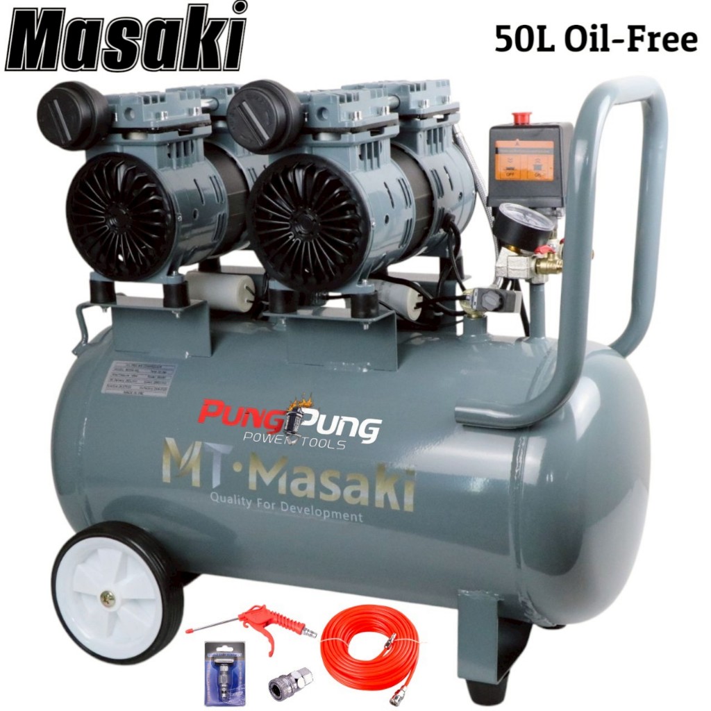 Product image MT Masaki ปั้มลม OIL FREE 50 ลิตร 2 มอเตอร์ ปั้มลมเก็บเสียง ปั้มลมออยฟรี เสียงเงีบย 3600W 4HP ปั้มลมไฟฟ้า ปั้มลมรถยนต์ 1