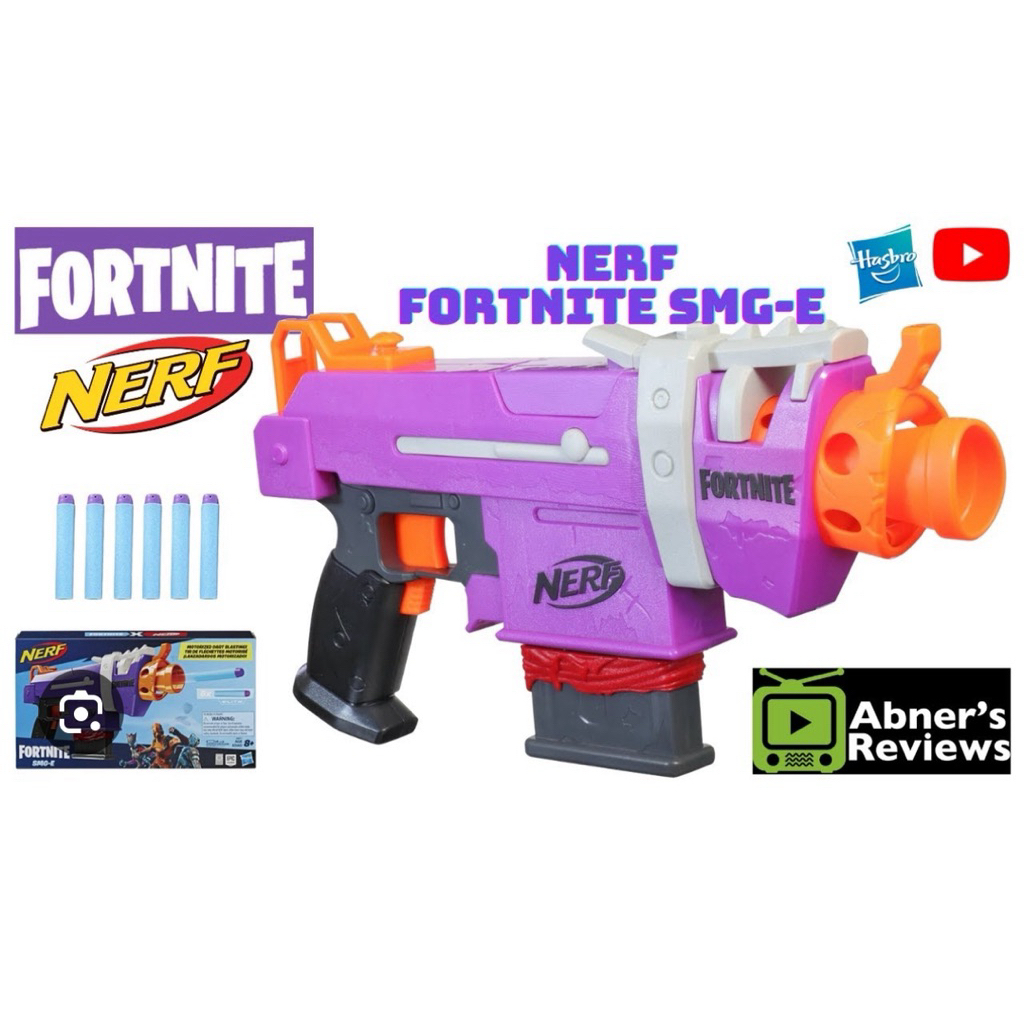 Nerf Fortnite SMG-L Gemotoriseerde Dartblaster - inclusief 3 doelen - wordt geleverd met 6-dartclip en 6 officiële Nerf Elite dartpijlen