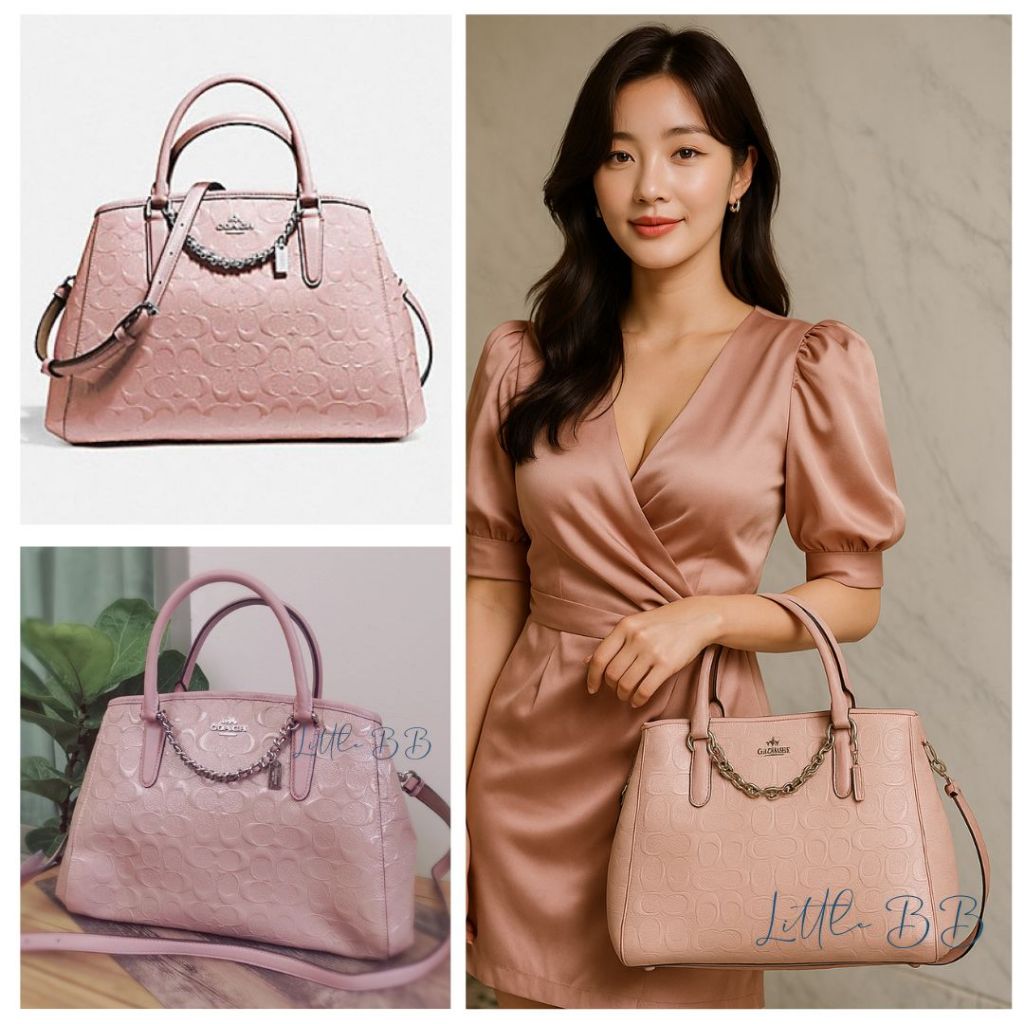 COACHแท้ มือหนึ่ง ตำหนิป้าย SMALL MARGOT CARRYALL IN SIGNATURE DEBOSSED  PATENT LEATHER F55451 F57527