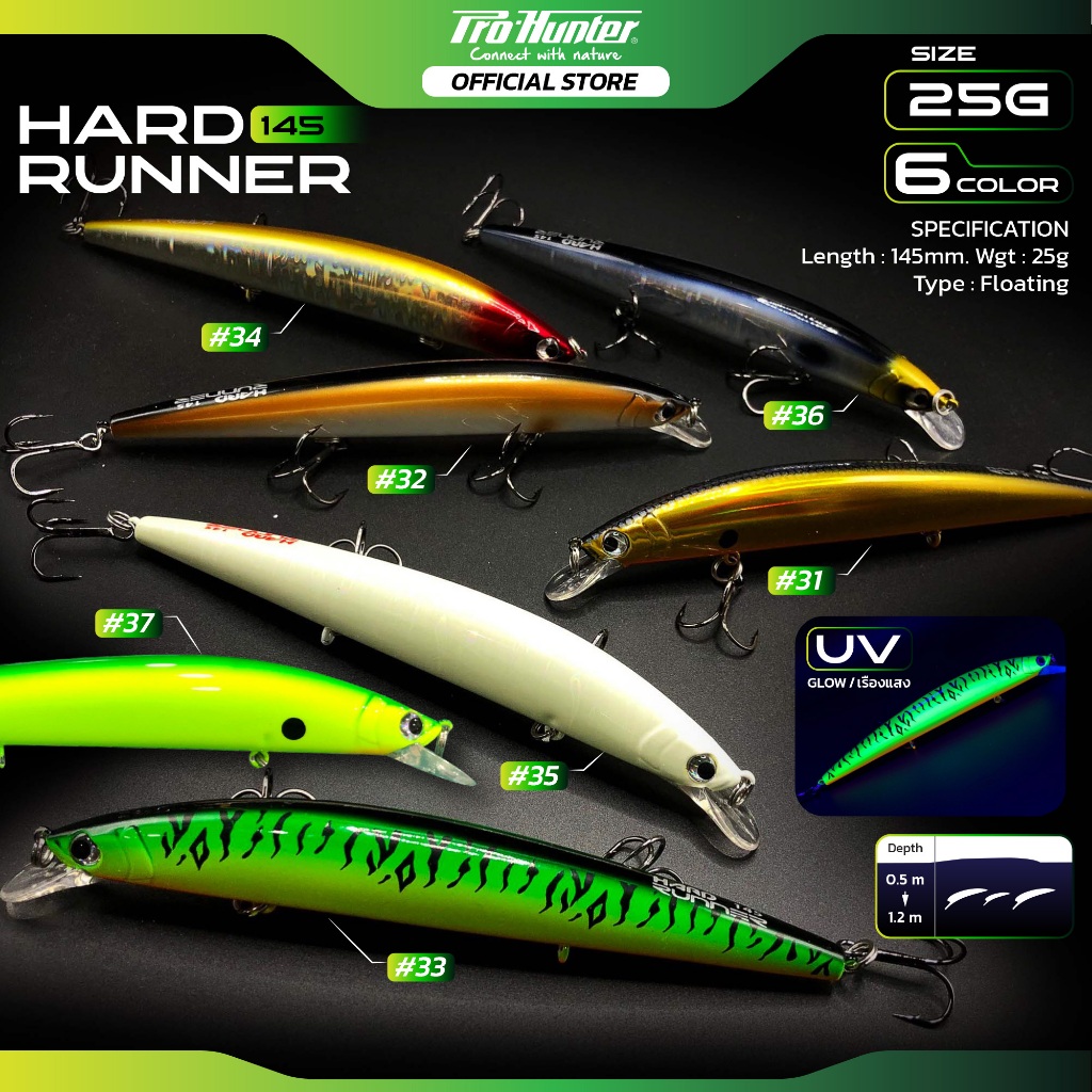 เหยื่อปลอม Prohunter Hard Runner 145 ขนาด 25G 145mm ประเภทลอยน้ำ UV ...