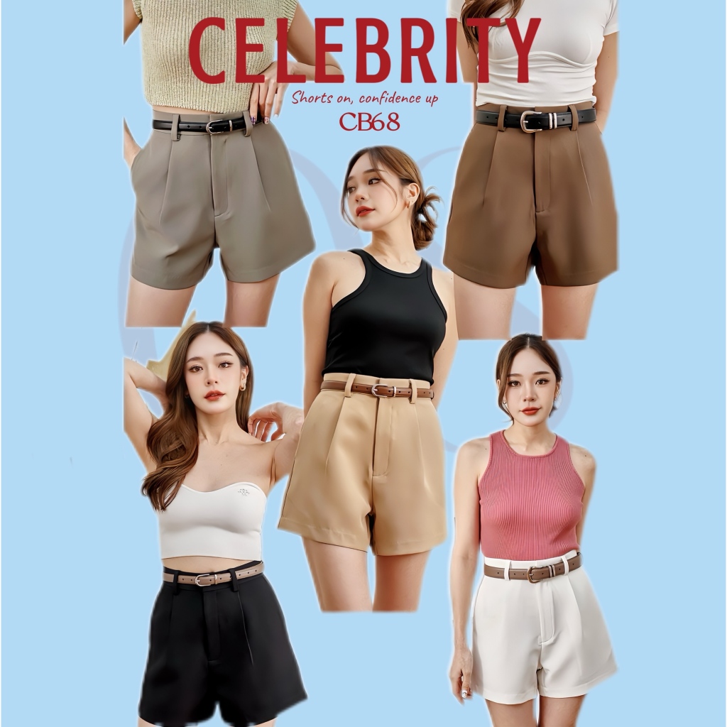 CB68 กางเกงขาสั้นเอวสูง ทรงสวยความยาวสวยพอดี จะใส่เข็มขัดหรือไม่ใส่ก็ดู ...