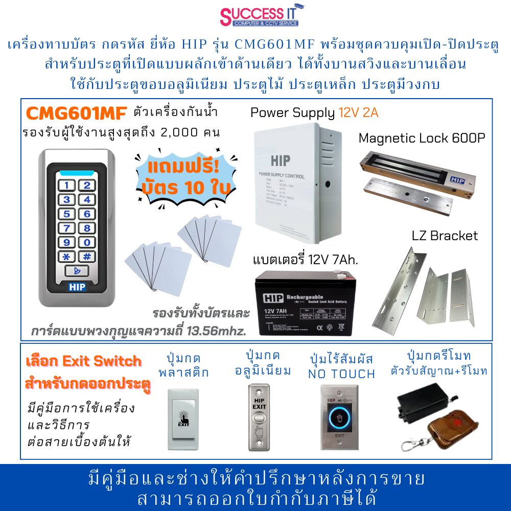 HIP ชุดกลอนควบคุมการเปิด-ปิดประตู พร้อมเครื่องทาบบัตร กดรหัส รุ่นCMG601 ...