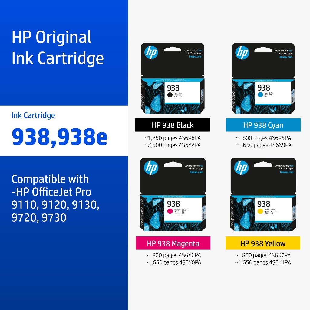 [ส่งด่วน] ตลับหมึกHP 938 / 938e Black/Tri-Color ( สีดำ / สี ) Original ...