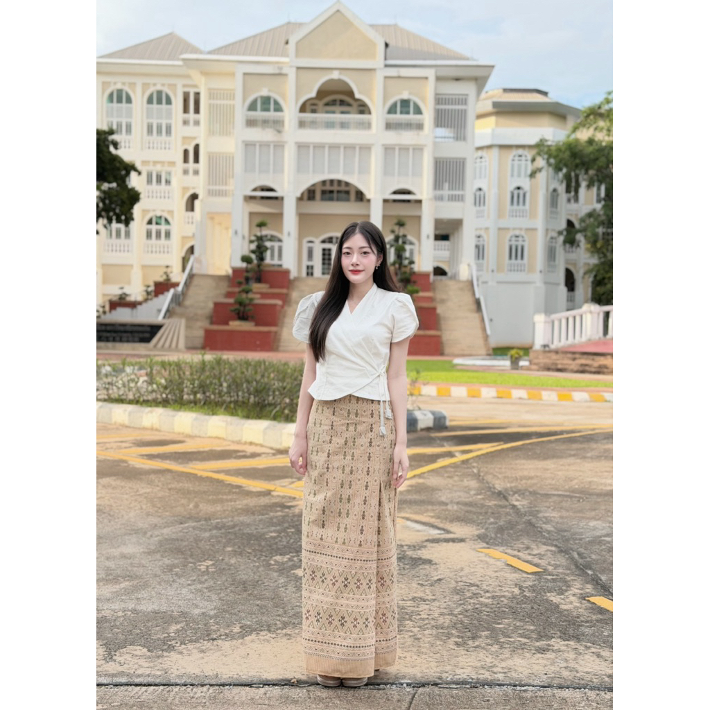 TANTANOD ชุดเซตเสื้อไขว้แขนตุ๊กตา ผูกข้าง กระโปรงผ้าถุงลายพญานาค สีดำ ไซส์ SM-LXL ราคา 378.- มุมมองที่ 5