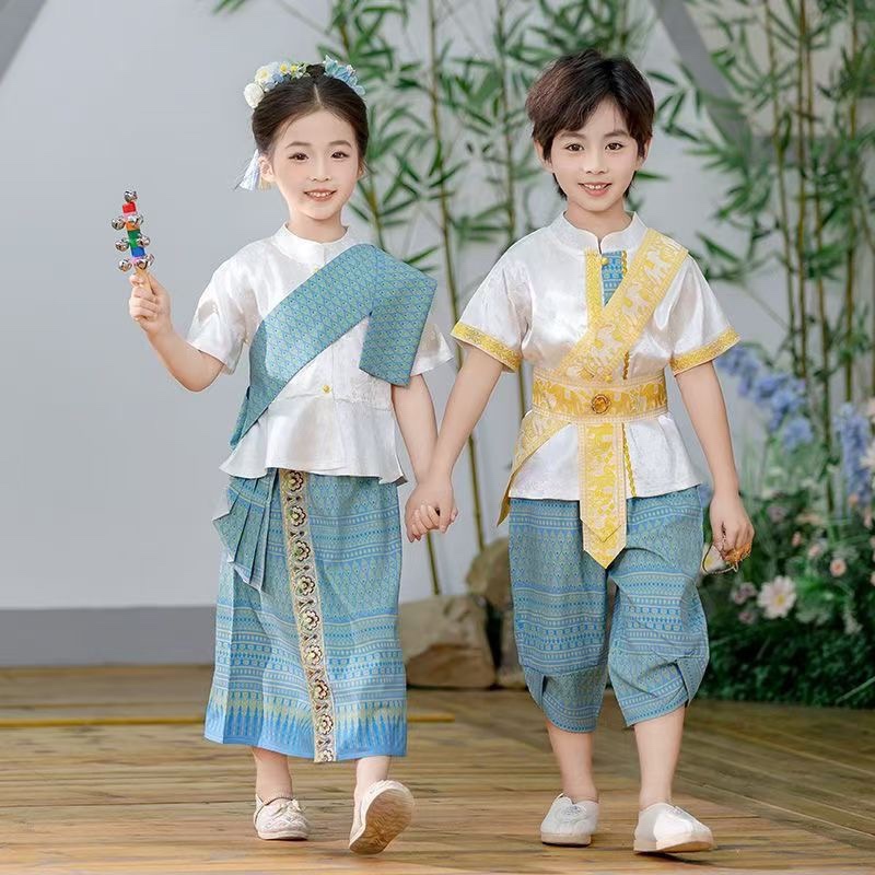 ชุดไทยเด็กหญิงสไบลูกไม้ทอง พร้อมใส่ สม็อคหลังเอวยาง สวยหรูรับทุกงาน