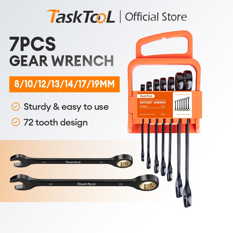 TASKTOOL ประแจครบชุด ชุดประแจปากตาย ชุดประแจแหวน ขนาด8-19MM พกพาสะดวก