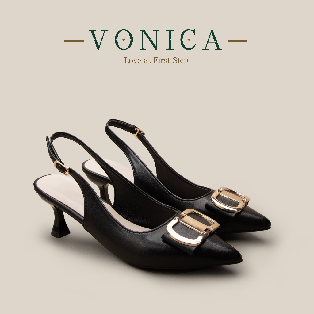 VONICA รองเท้าแตะส้นสูง หัวแหลม สีดำ สำหรับงานเลี้ยงและงานตอนเย็น มาแรง ...