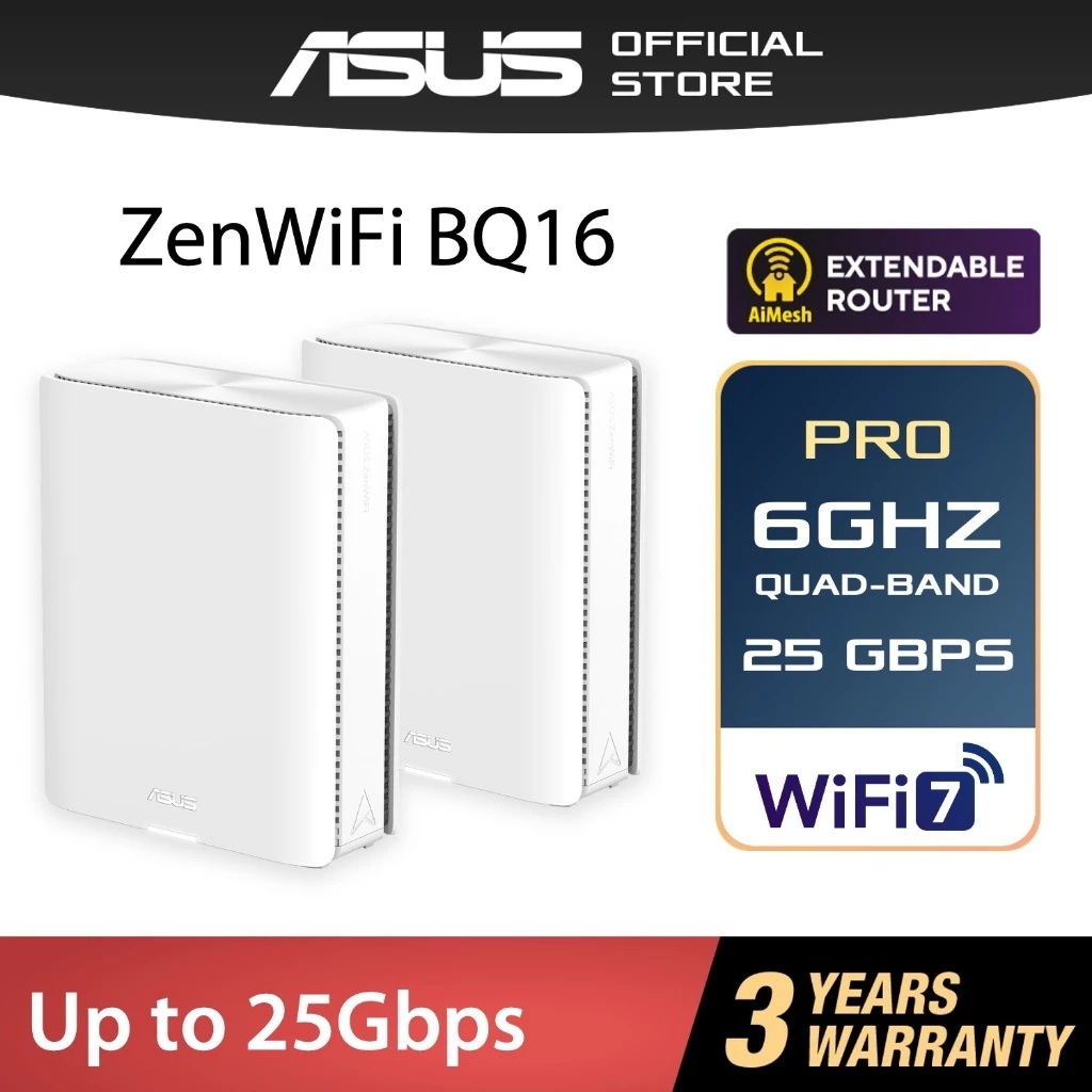 ASUS ZENWIFI BQ16 (WHITE) BE25000 Quad Band WiFi 7 (802.11be) Mesh ...