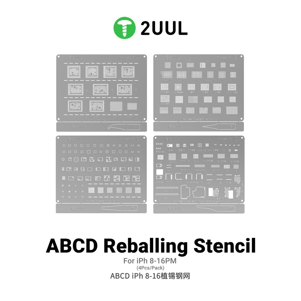 2UUL BG01 ABCD Reballing ชุดลายฉลุสําหรับ iPhone 8-16PM All Series CPU ...