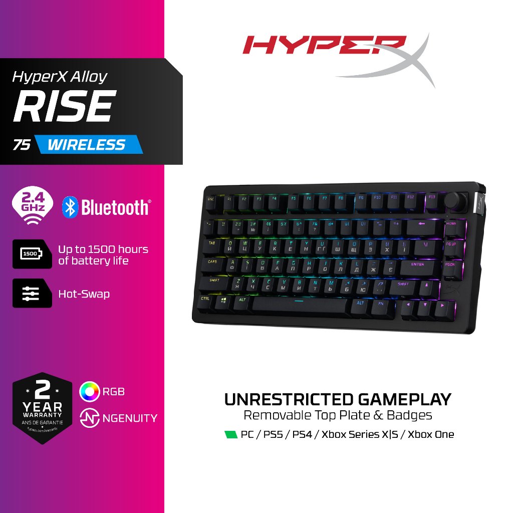 HyperX Alloy Rise HX Red USB Black (Full size, 75 Wireless, 75 USB ...