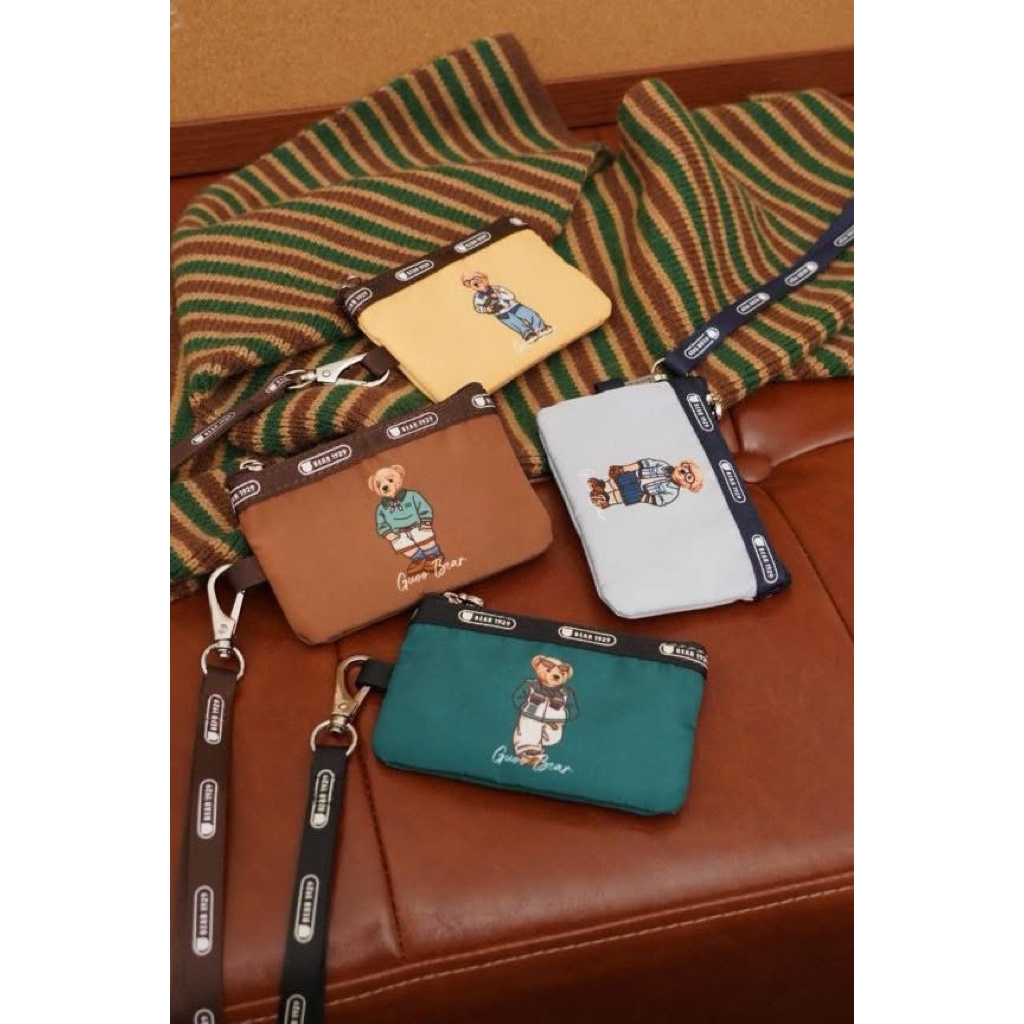 กระเป๋าคล้องคอ ใส่บัตร เหรียญ แบงค์ ผ้าไนลอน แบรนด์แท้ GUOO BEAR 🤍พร้อมส่ง