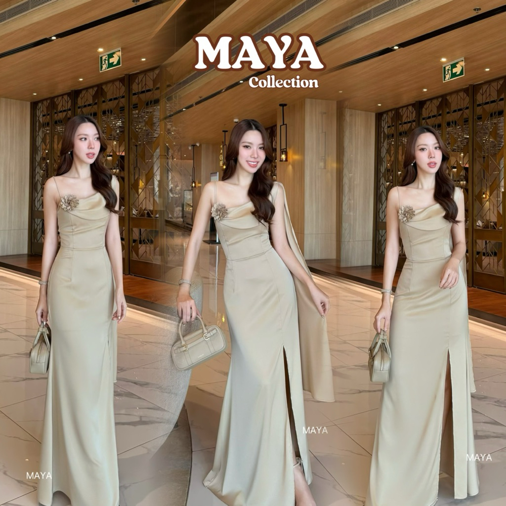 ชุดสไบเพื่อนเจ้าสาว MAYA G137 ทรงเข้ารูป ใส่ไปงานแต่ง พร้อมดอกไม้ 6 สี ไซส์ S-XL มุมมองที่ 3