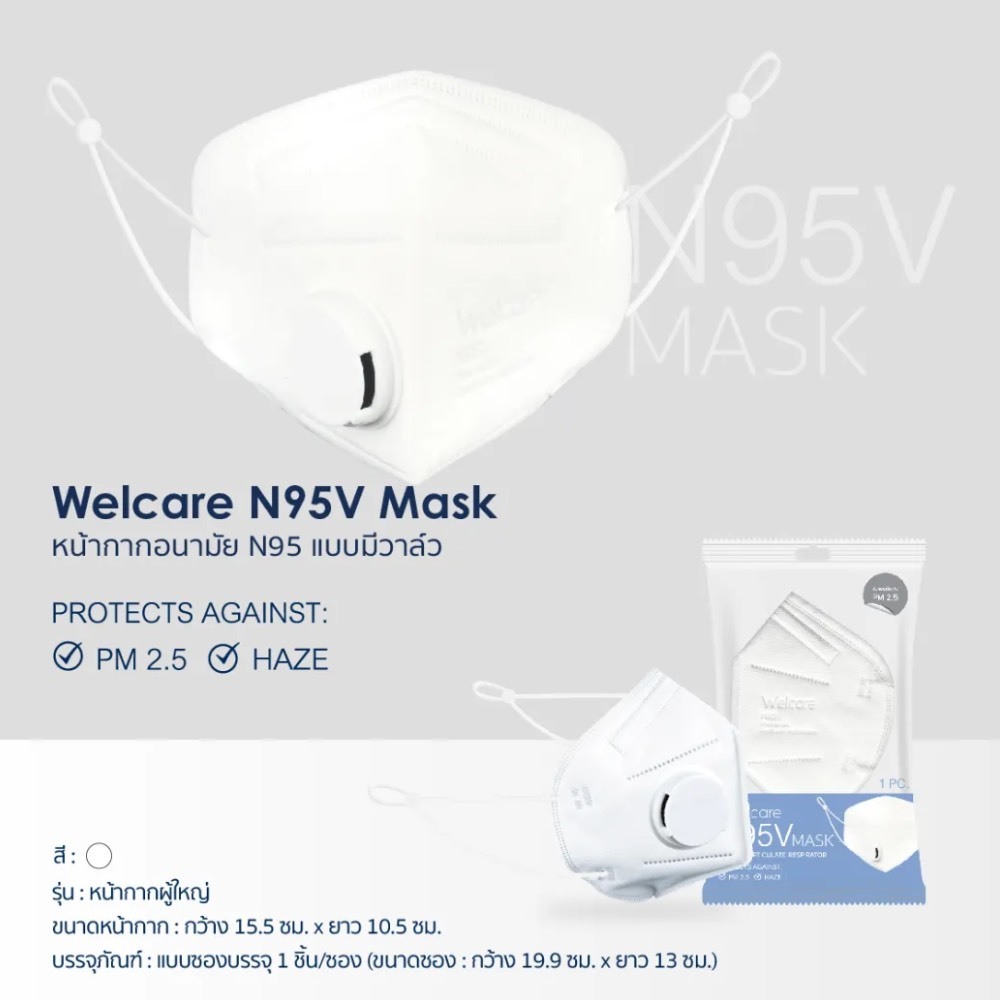 Welcare รุ่น N95V / N95 Mask หน้าหาหอนามัย แบบมีวาวล์และไม่มีวาวล์ 1 ...