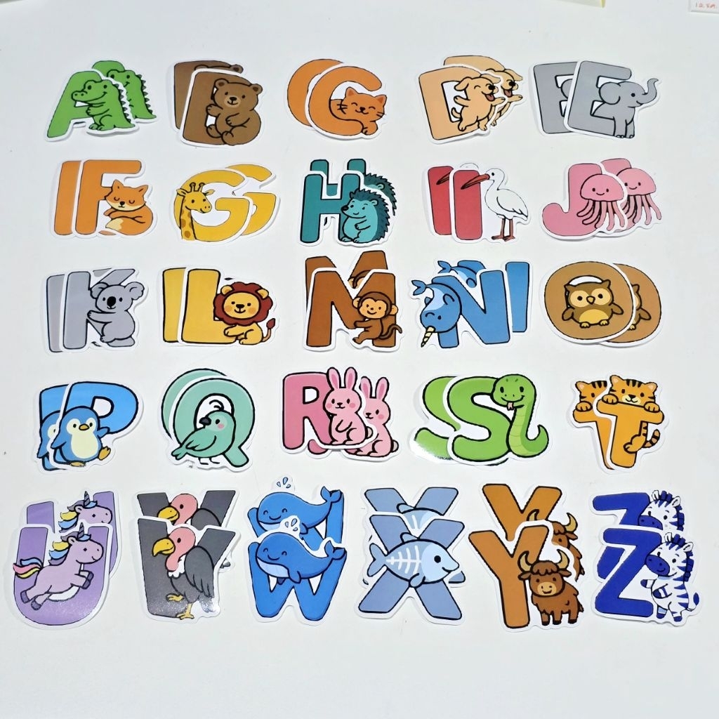 สติ๊กเกอร์ ABC ลายสัตว์น่ารัก เรียนรู้ภาษาอังกฤษ สำหรับเด็ก กันน้ำ (แพ ...