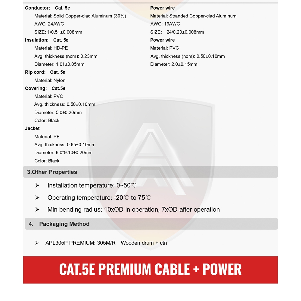 APOLLO รุ่น APL305P-PREMIUM สายแลน+ไฟ Lan Cable UTP CAT5E Outdoor ...